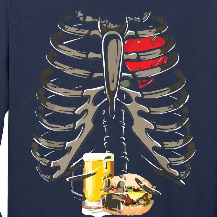 Skeleton Rib Cage Beer Burger Xray Funny Halloween Gift Tall Long Sleeve T-Shirt