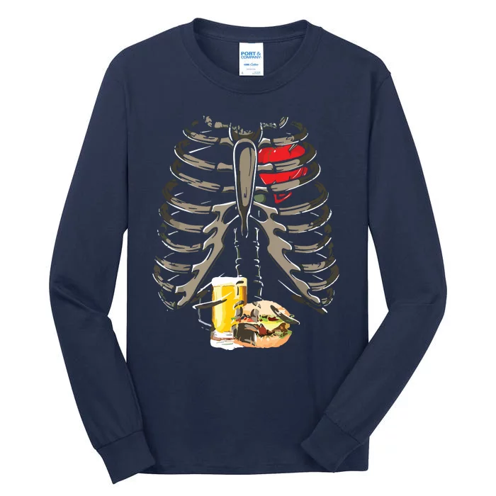 Skeleton Rib Cage Beer Burger Xray Funny Halloween Gift Tall Long Sleeve T-Shirt