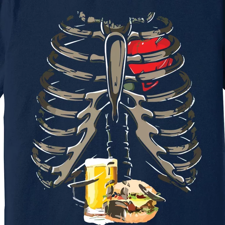 Skeleton Rib Cage Beer Burger Xray Funny Halloween Gift Premium T-Shirt