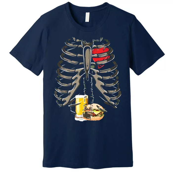 Skeleton Rib Cage Beer Burger Xray Funny Halloween Gift Premium T-Shirt