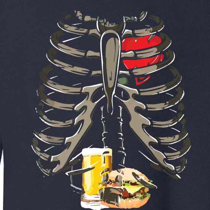 Skeleton Rib Cage Beer Burger Xray Funny Halloween Gift Toddler Sweatshirt