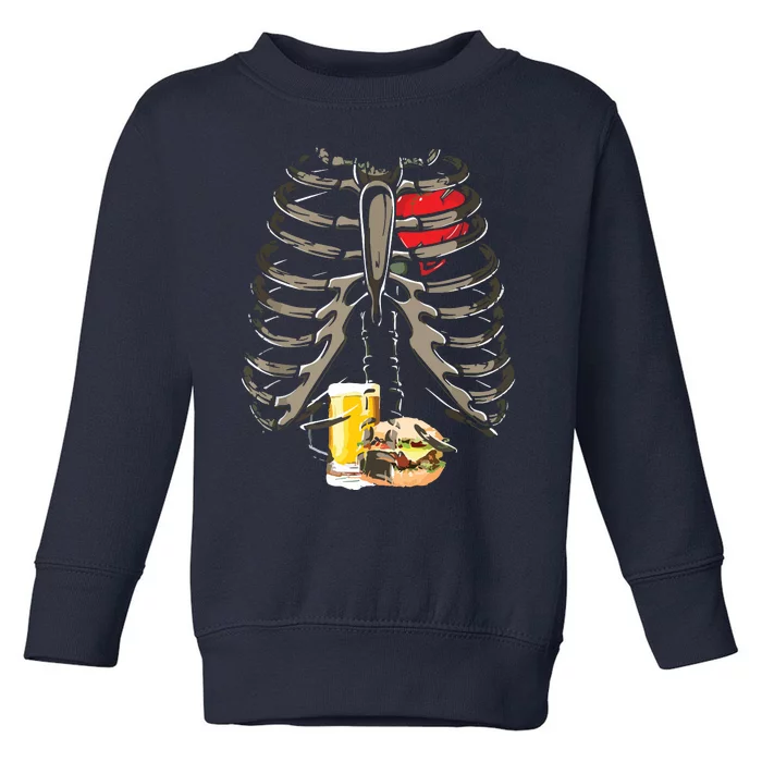 Skeleton Rib Cage Beer Burger Xray Funny Halloween Gift Toddler Sweatshirt