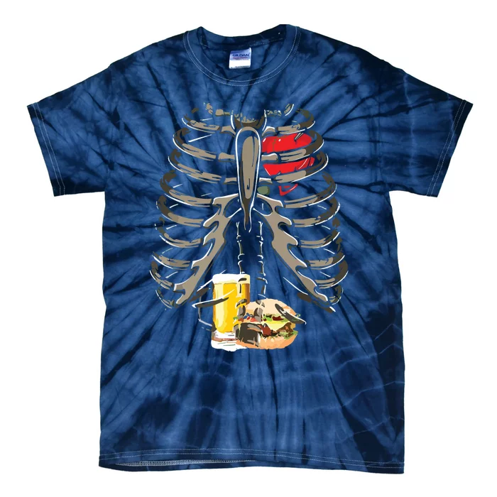 Skeleton Rib Cage Beer Burger Xray Funny Halloween Gift Tie-Dye T-Shirt