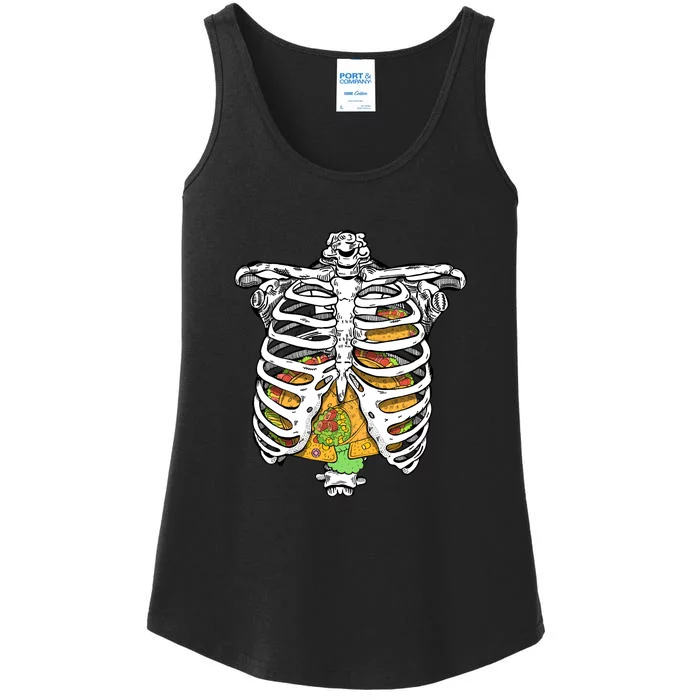 Skeleton Rib Cage Halloween Taco Skeleton Costume Cinco De Mayo Ladies Essential Tank