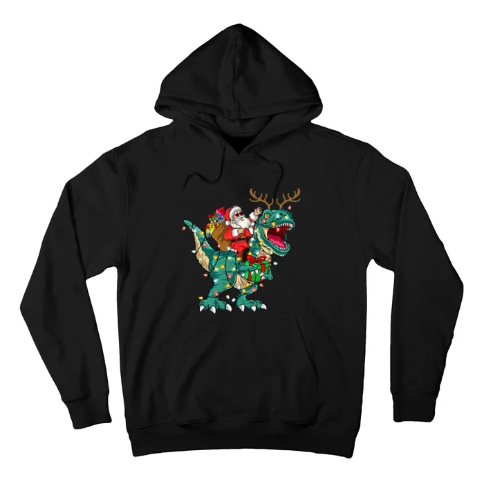 Santa Riding Dinosaur T rex Deer  Christmas Hoodie