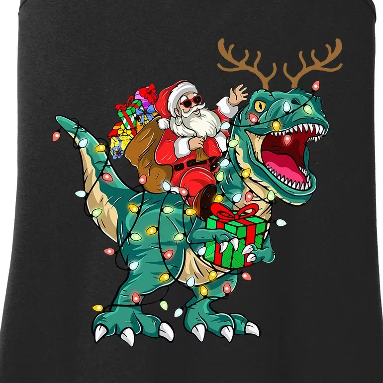 Santa Riding Dinosaur T rex Deer  Christmas Ladies Essential Tank