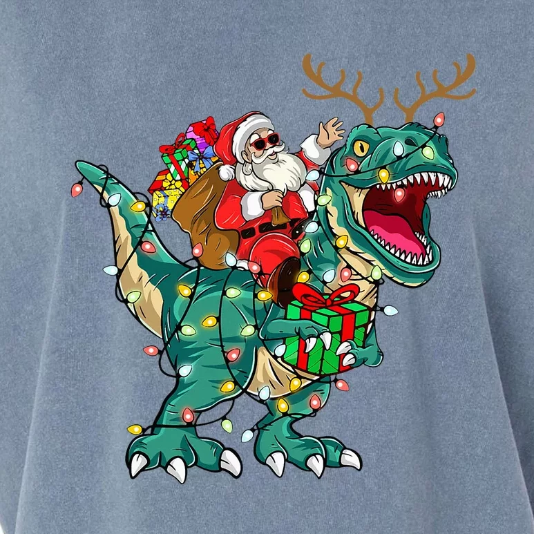 Santa Riding Dinosaur T rex Deer  Christmas Garment-Dyed Women's Muscle Tee