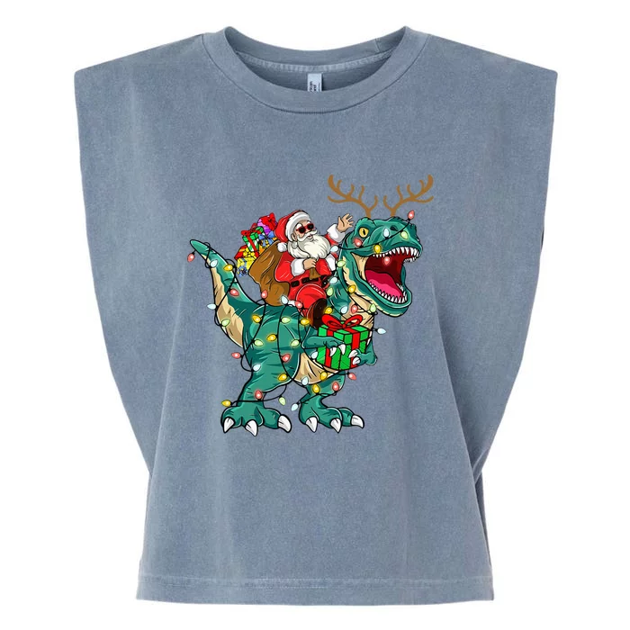 Santa Riding Dinosaur T rex Deer  Christmas Garment-Dyed Women's Muscle Tee