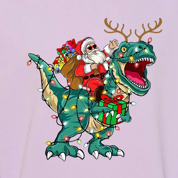 Santa Riding Dinosaur T rex Deer  Christmas Garment-Dyed Sweatshirt