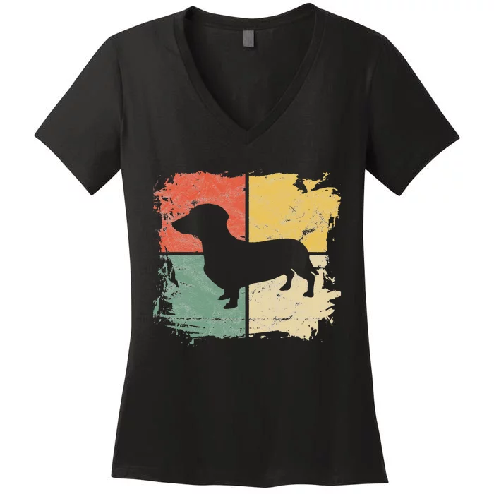 Square Retro Dachshund Owner Gift Dog Parent Dad Doxie Mom Women's V-Neck T-Shirt