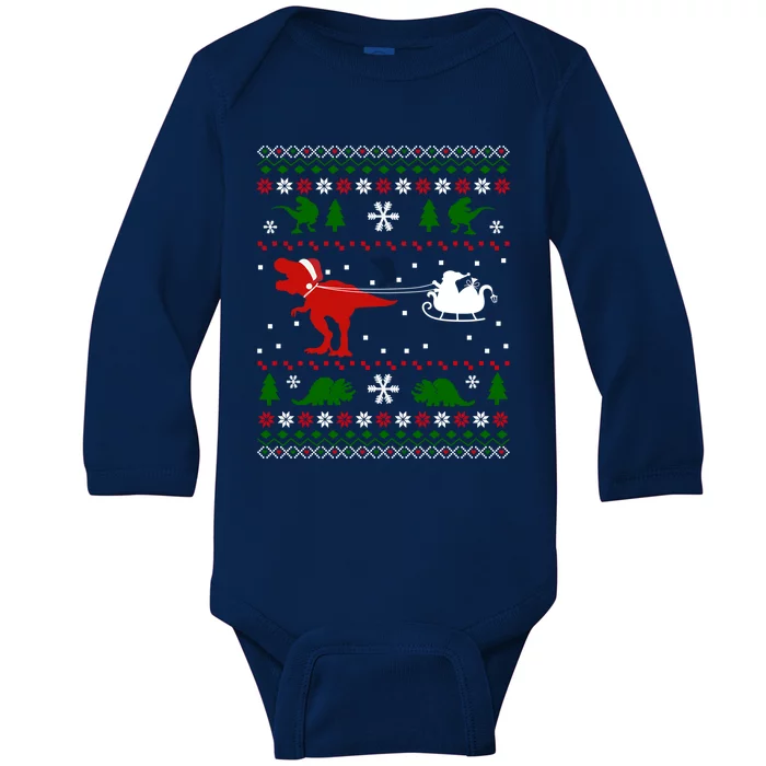 Santa Riding Dino Dinosaur T Rex Funny Christmas Meaningful Gift Baby Long Sleeve Bodysuit