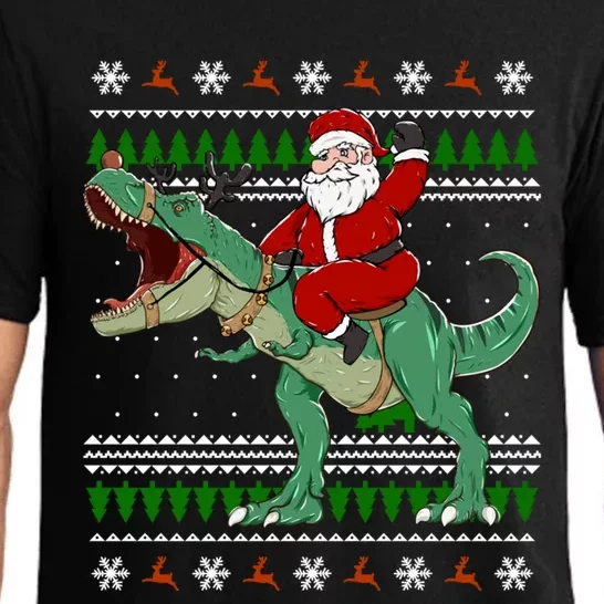 Santa Riding Dino Funny Christmas Ugly Sweater Gift Pajama Set