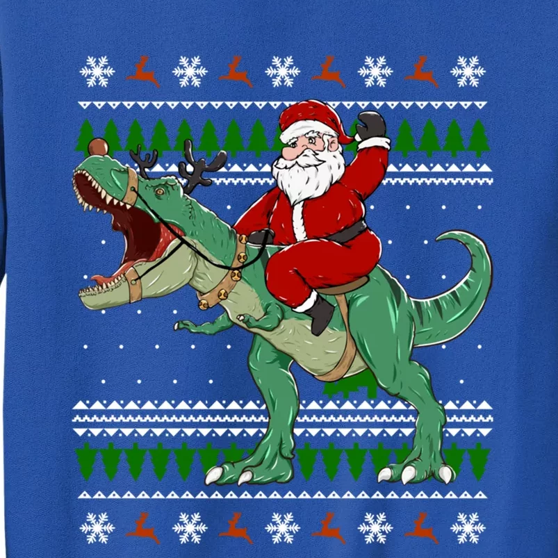 Santa Riding Dino Funny Christmas Ugly Sweater Gift Tall Sweatshirt