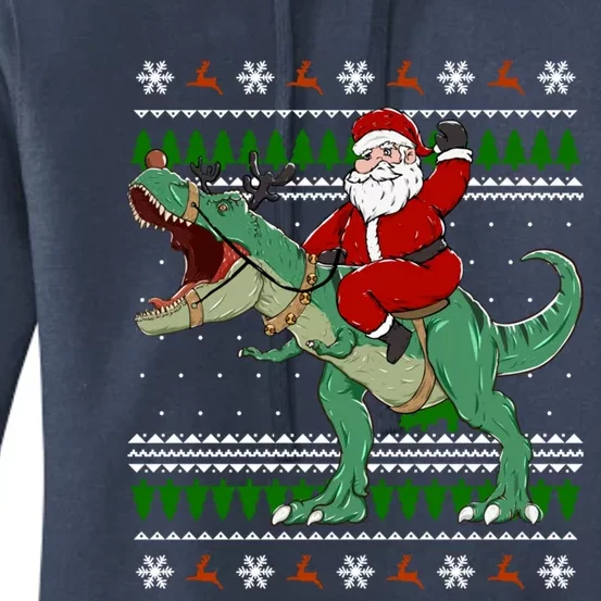 Santa Riding Dino Funny Christmas Ugly Sweater Gift Women's Pullover Hoodie