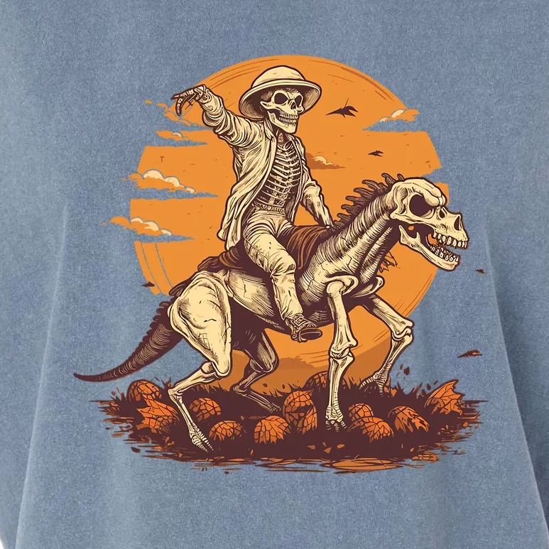 Skeleton Riding Dinosaur Halloween Mummy T Rex Dinosaur Gift Garment-Dyed Women's Muscle Tee