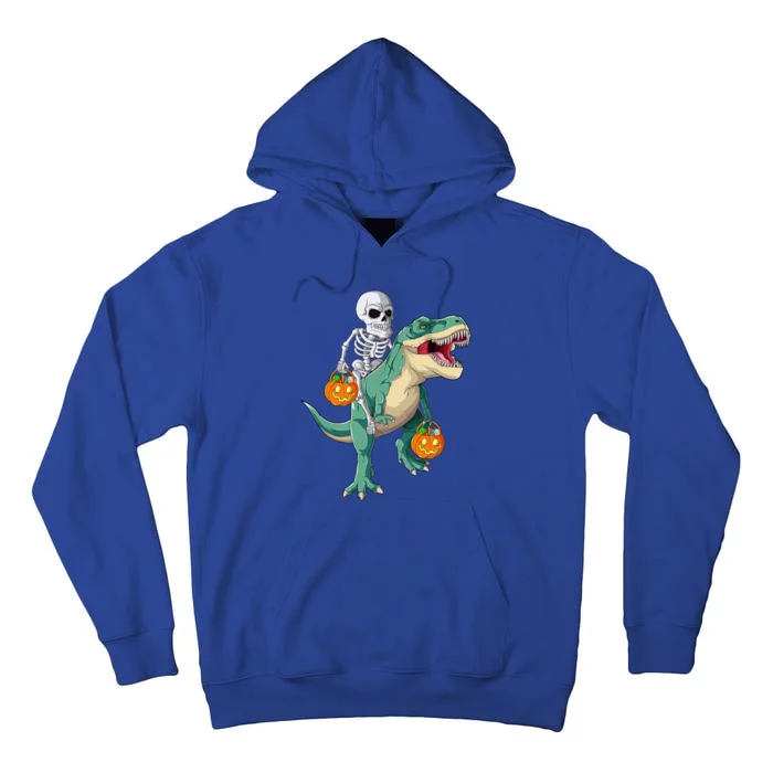 Skeleton Riding Dinosaur T Rex Halloween Funny Pumpkin Gift Tall Hoodie