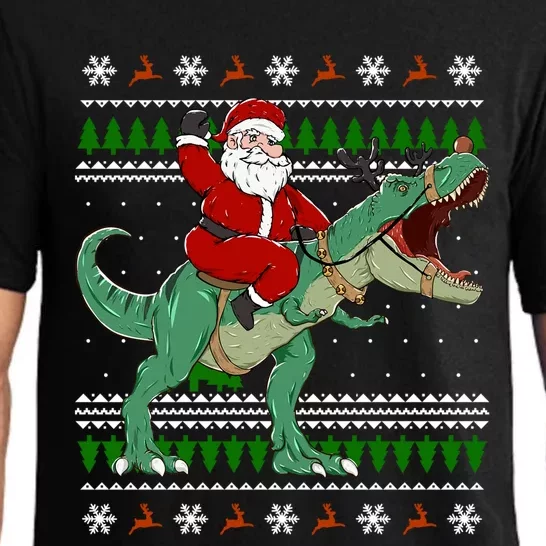 Santa Riding Dino Funny Christmas Ugly Sweater Gift Pajama Set