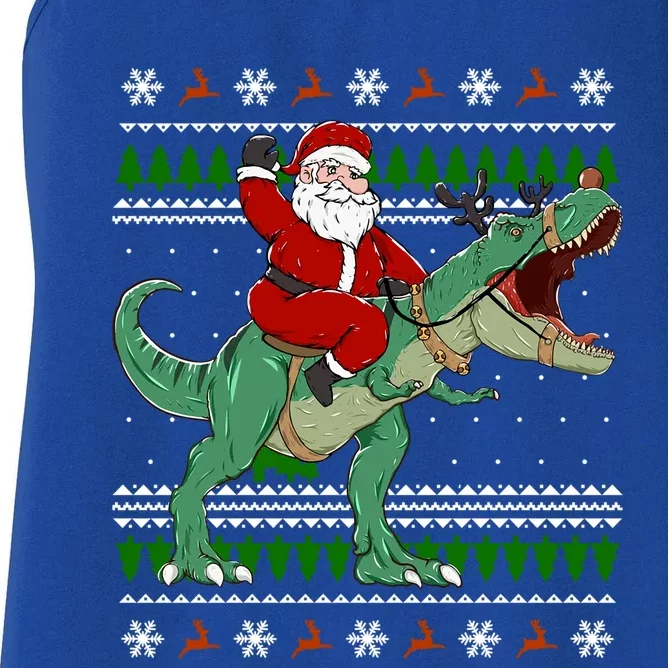 Santa Riding Dino Funny Christmas Ugly Sweater Great Gift Women's Racerback Tank