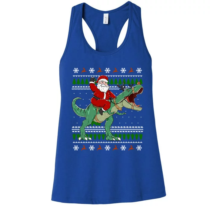 Santa Riding Dino Funny Christmas Ugly Sweater Great Gift Women's Racerback Tank