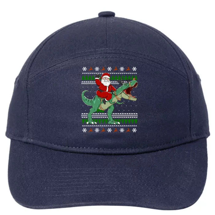 Santa Riding Dino Funny Christmas Ugly Sweater Great Gift 7-Panel Snapback Hat