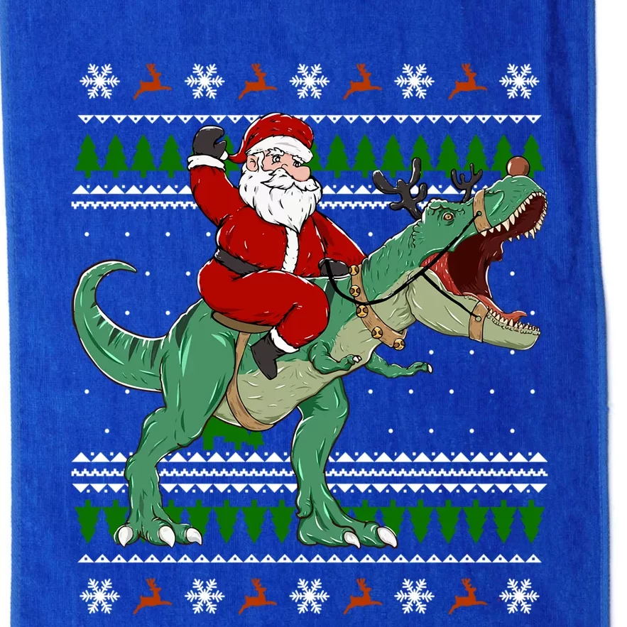 Santa Riding Dino Funny Christmas Ugly Sweater Great Gift Platinum Collection Golf Towel