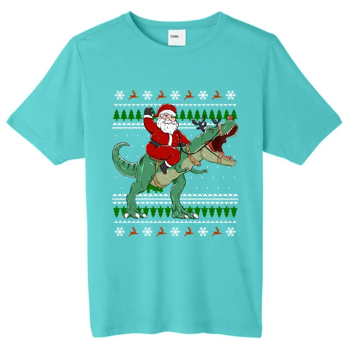 Santa Riding Dino Funny Christmas Ugly Sweater Great Gift ChromaSoft Performance T-Shirt