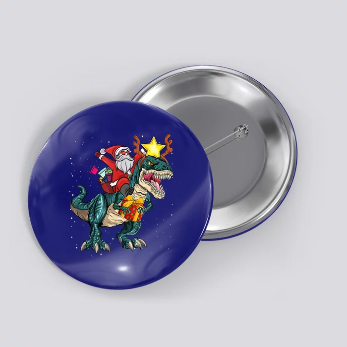 Santa Riding Dinosaur T Rex Christmas Party Xmas Cool Gift Button