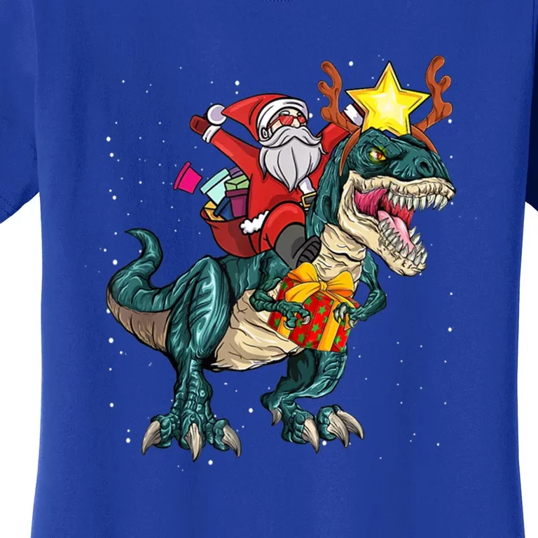 Santa Riding Dinosaur T Rex Christmas Party Xmas Cool Gift Women's T-Shirt