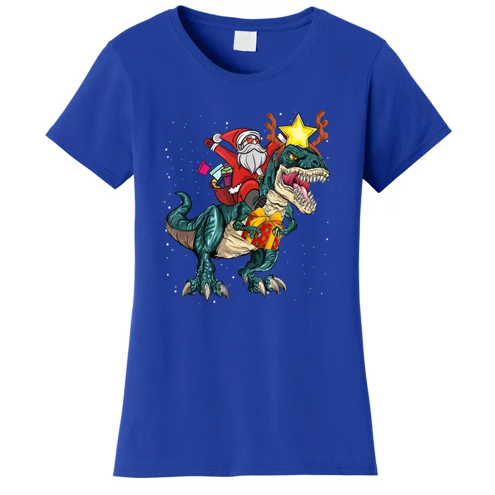 Santa Riding Dinosaur T Rex Christmas Party Xmas Cool Gift Women's T-Shirt