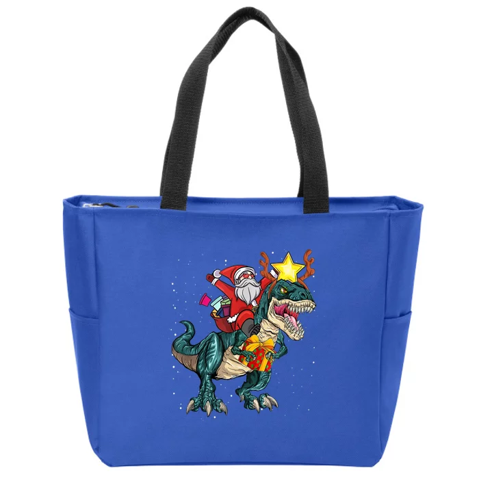 Santa Riding Dinosaur T Rex Christmas Party Xmas Cool Gift Zip Tote Bag