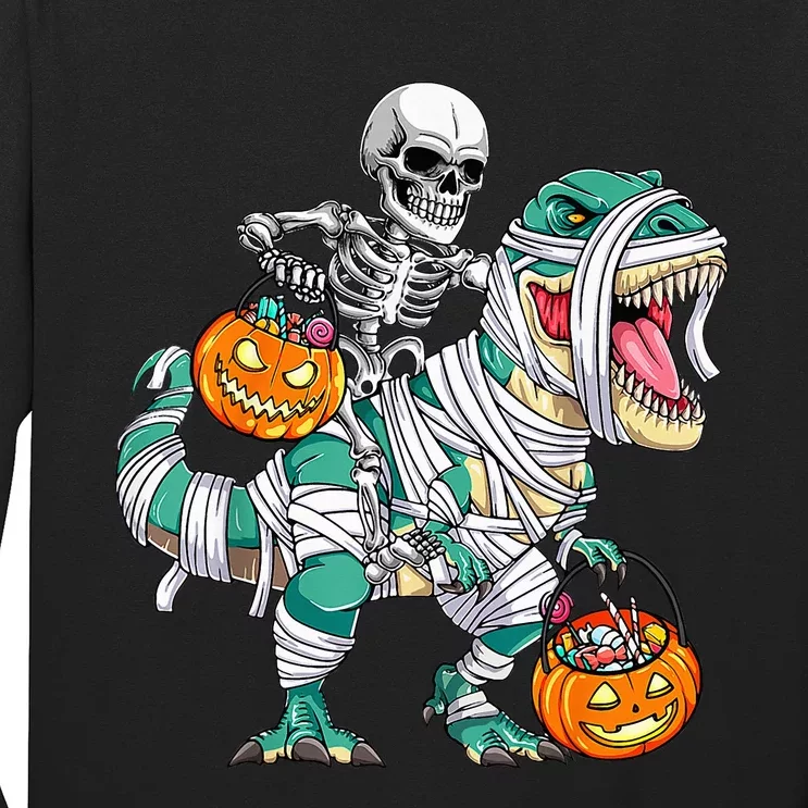 Skeleton Riding Dinosaur T Rex Funny Kids Halloween Long Sleeve Shirt