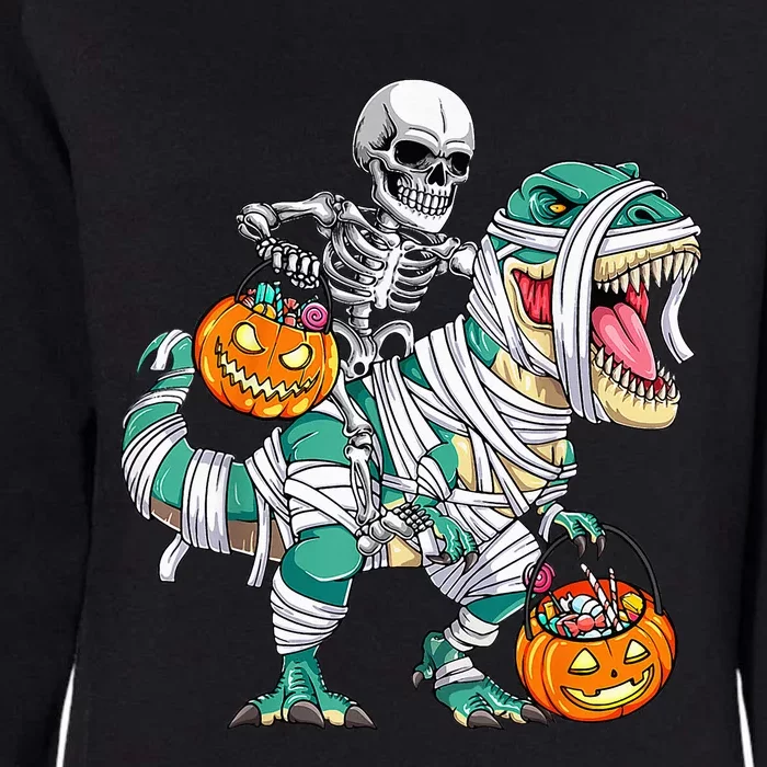 Skeleton Riding Dinosaur T Rex Funny Kids Halloween Womens California Wash Sweatshirt