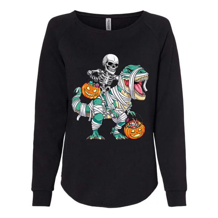 Skeleton Riding Dinosaur T Rex Funny Kids Halloween Womens California Wash Sweatshirt