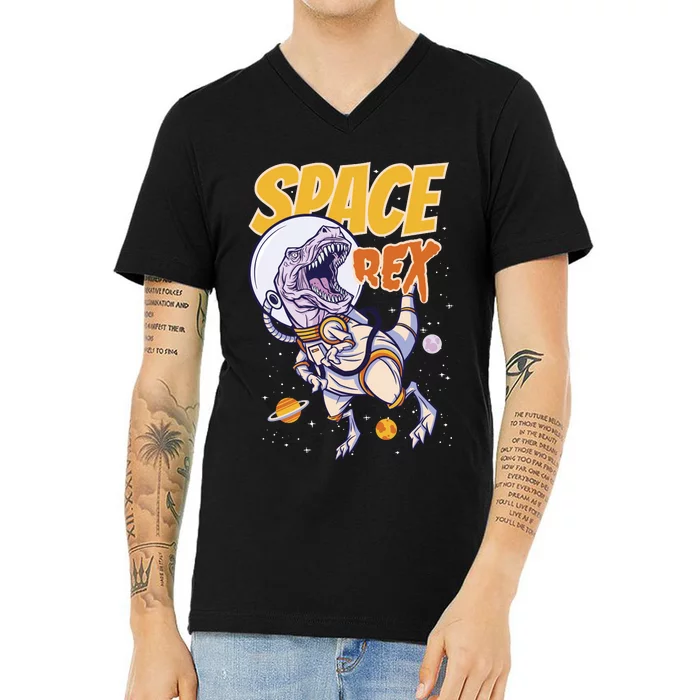 Space Rex Dinosaur Galaxy V-Neck T-Shirt