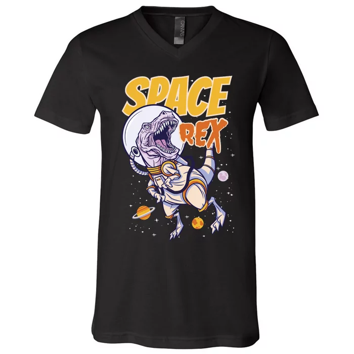 Space Rex Dinosaur Galaxy V-Neck T-Shirt