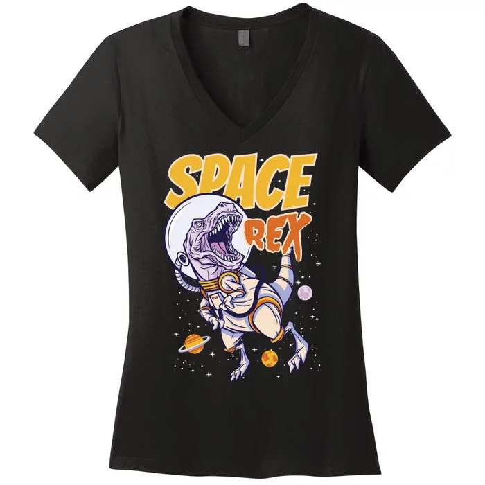 Space Rex Dinosaur Galaxy Women's V-Neck T-Shirt