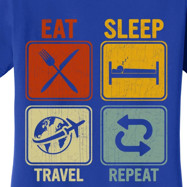 Sarcastic Retro Design For Traveler Eat Sleep Travel Repeat Gift Women's T-Shirt