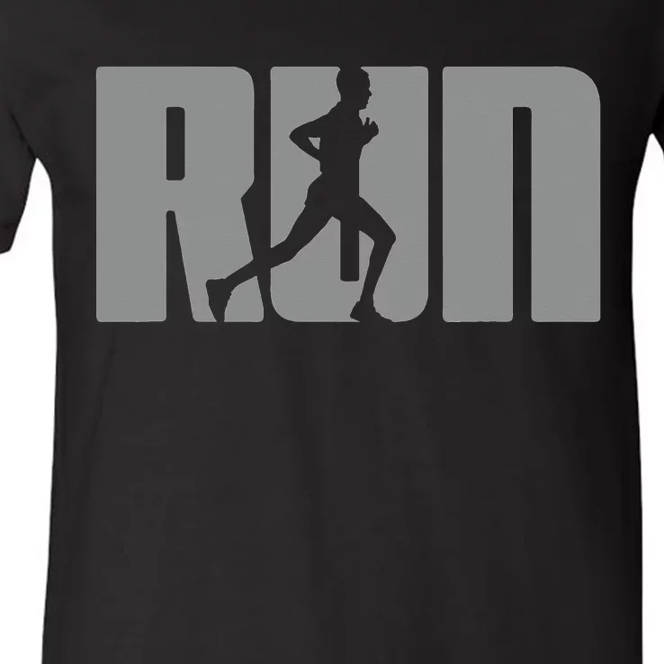 Silhouette Run Design for Runner Marathon Graphic Running V-Neck T-Shirt