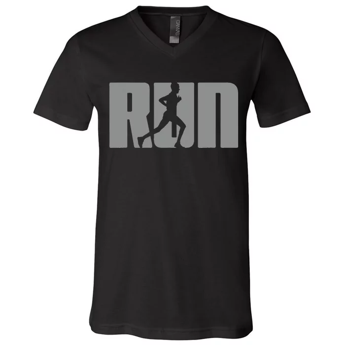 Silhouette Run Design for Runner Marathon Graphic Running V-Neck T-Shirt