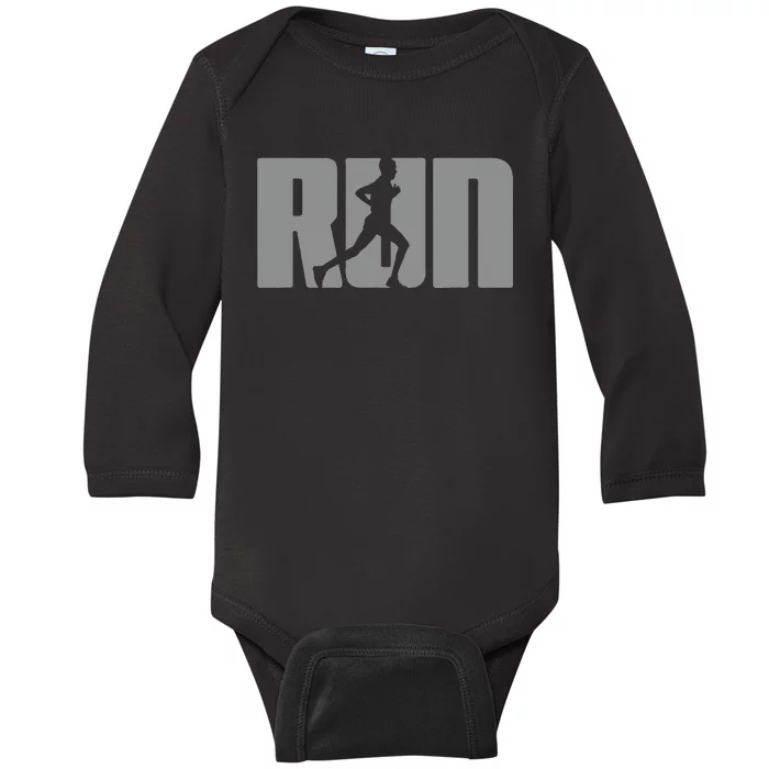 Silhouette Run Design for Runner Marathon Graphic Running Baby Long Sleeve Bodysuit