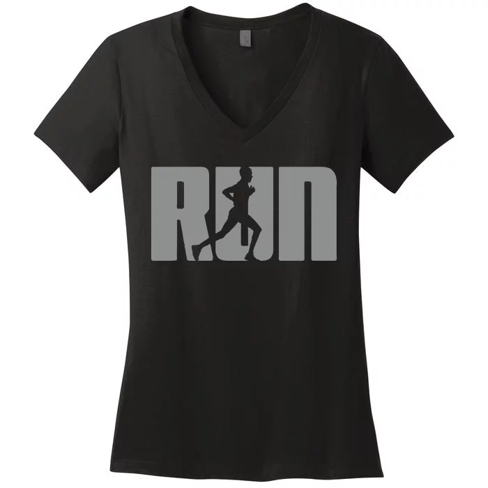 Silhouette Run Design For Runner Marathon Graphic Running Women's V-Neck T-Shirt