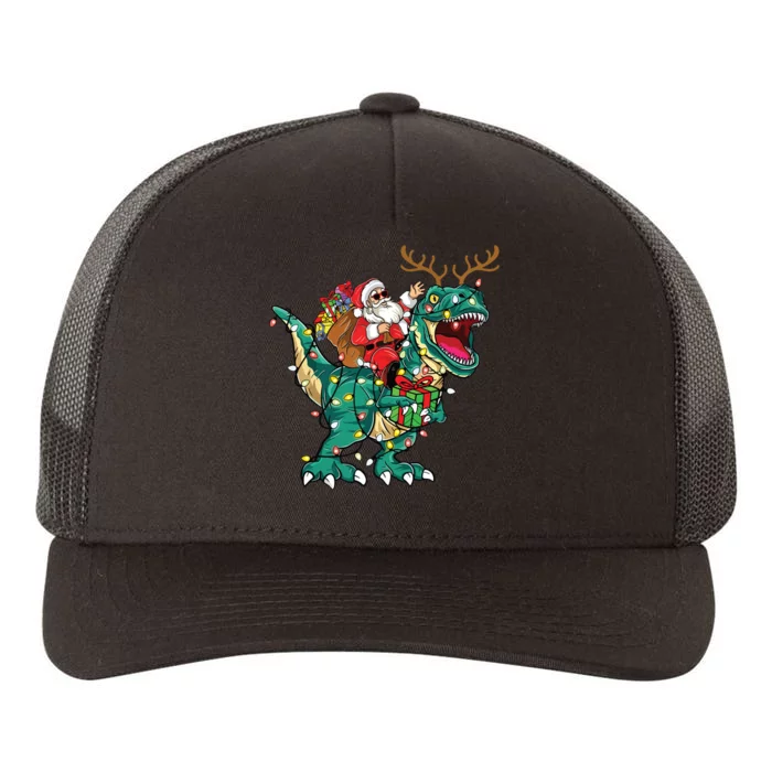 Santa Riding Dinosaur T Rex Deer Christmas Yupoong Adult 5-Panel Trucker Hat