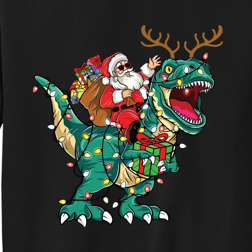 Santa Riding Dinosaur T Rex Deer Christmas Sweatshirt