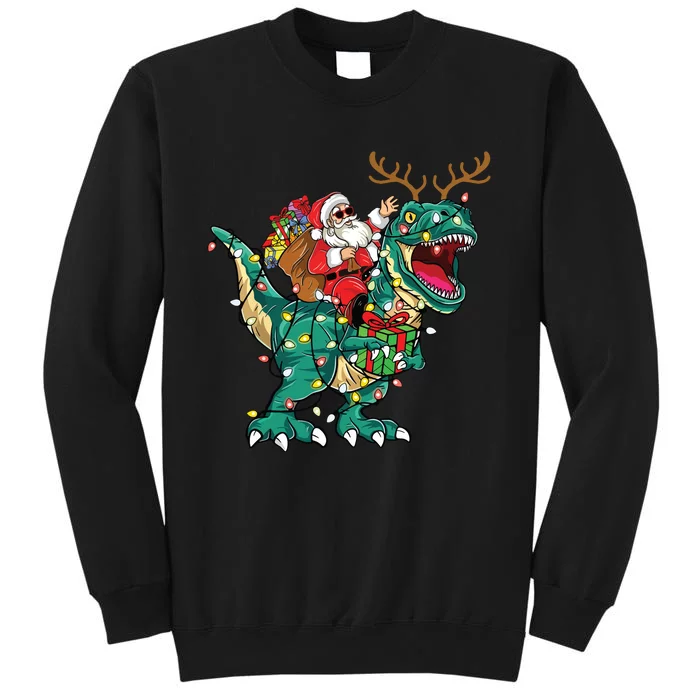 Santa Riding Dinosaur T Rex Deer Christmas Sweatshirt