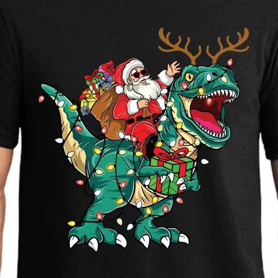 Santa Riding Dinosaur T Rex Deer Christmas Pajama Set