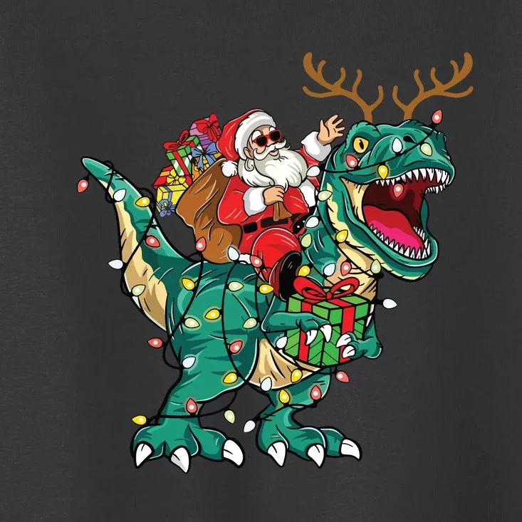 Santa Riding Dinosaur T Rex Deer Christmas Toddler T-Shirt