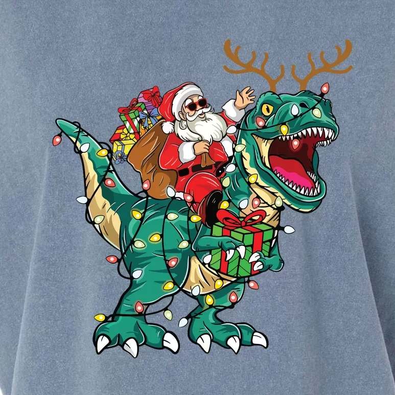 Santa Riding Dinosaur T Rex Deer Christmas Garment-Dyed Women's Muscle Tee