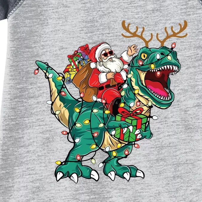 Santa Riding Dinosaur T Rex Deer Christmas Infant Baby Jersey Bodysuit