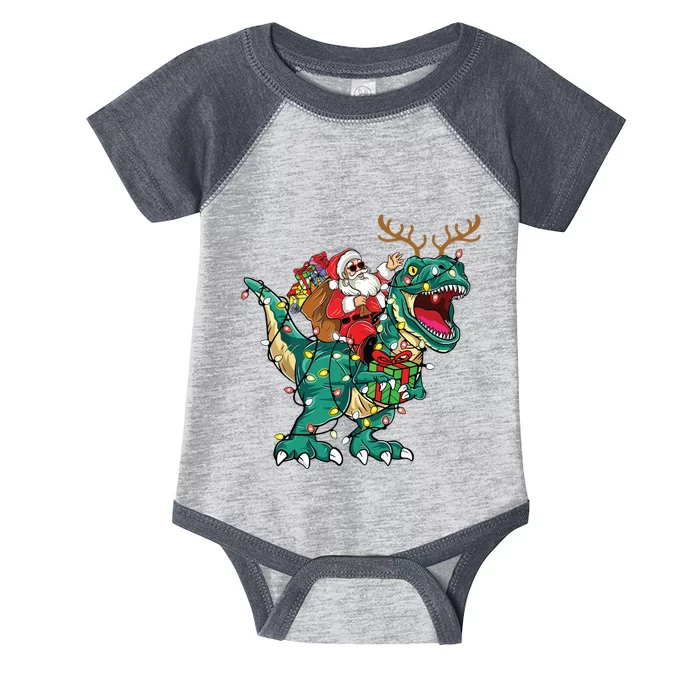 Santa Riding Dinosaur T Rex Deer Christmas Infant Baby Jersey Bodysuit