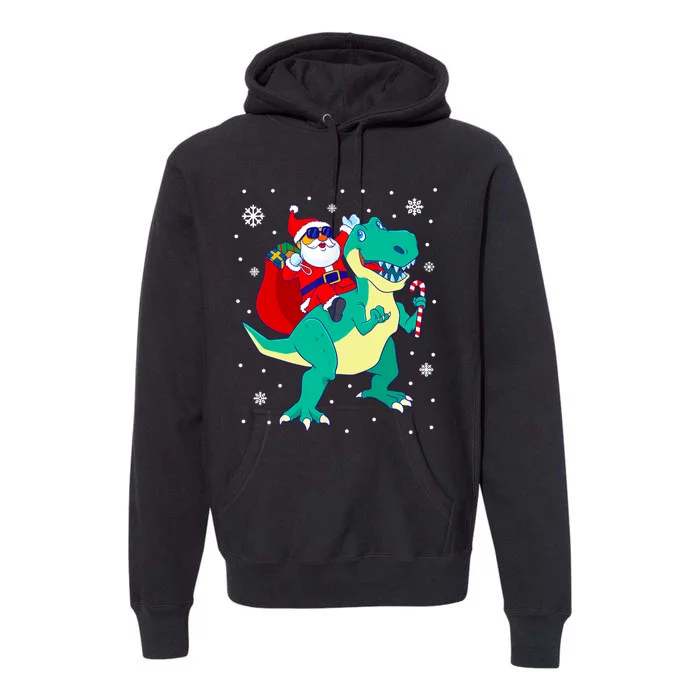 Santa Riding Dinosaur Christmas T Rex Rawr Boy Gift Premium Hoodie